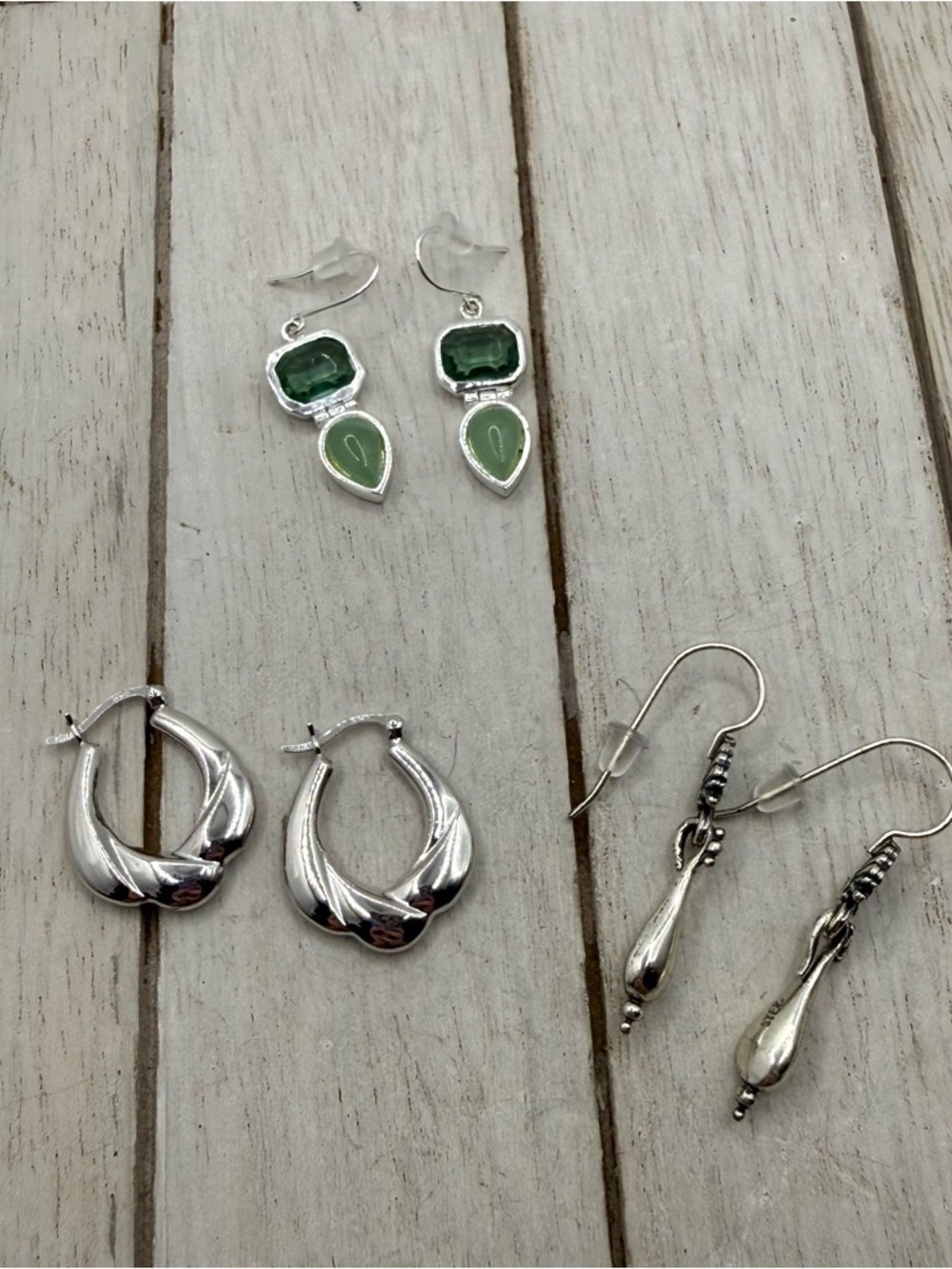Set of 3 sterling silver Green Gemstone Dangle Earrings